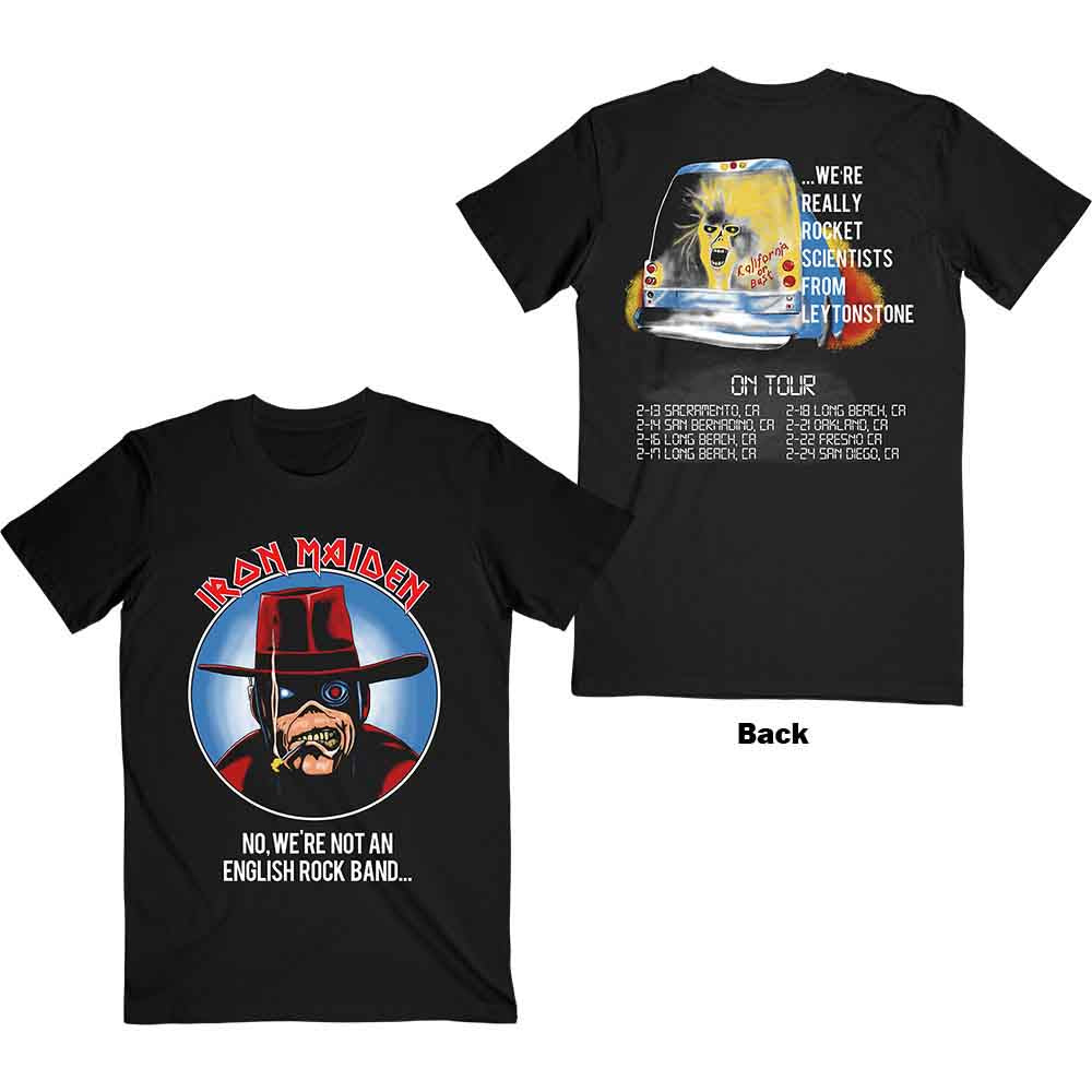 Iron Maiden Unisex T-Shirt: Not An English Rock Band (Back Print) - Black