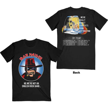 Iron Maiden Unisex T-Shirt: Not An English Rock Band (Back Print) - Black