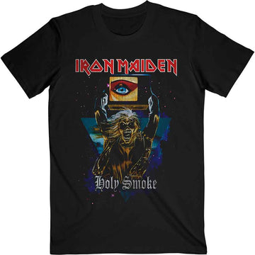 Iron Maiden Unisex T-Shirt: Holy Smoke Space Triangle - Black