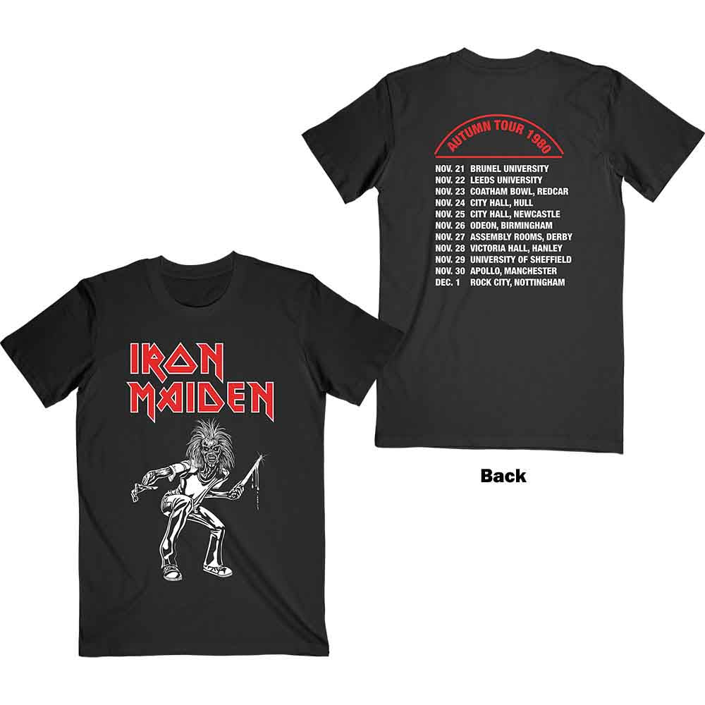 Iron Maiden Unisex T-Shirt: Autumn Tour 1980 (Black) (Back Print)