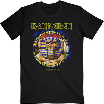 Iron Maiden Unisex T-Shirt: Powerslave Mummy Circle (Black)