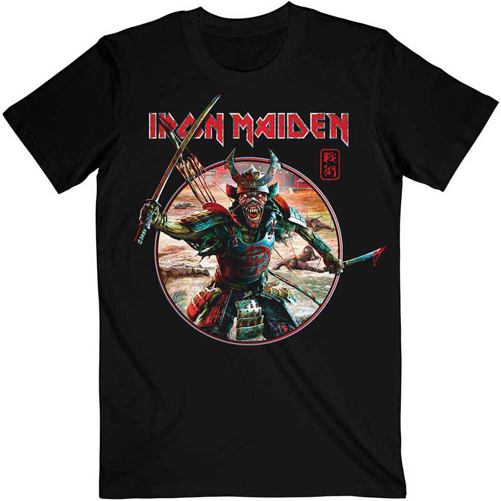 Iron Maiden Unisex T-Shirt: Senjutsu Eddie Warrior Circle - Black