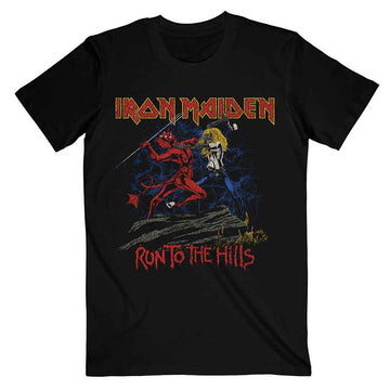 Iron Maiden Unisex T-Shirt: Number Of The Beast Run To The Hills Distress (Black)