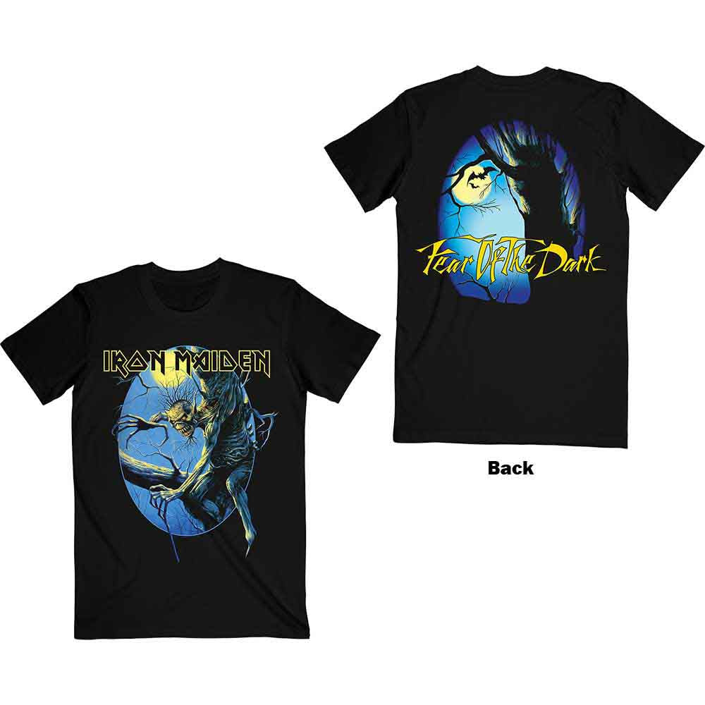 Iron Maiden Unisex T-Shirt: Fear of the Dark Oval Eddie Moon (Black) (Back Print)