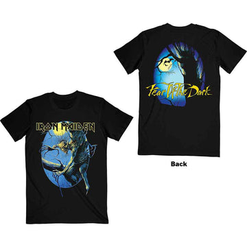Iron Maiden Unisex T-Shirt: Fear of the Dark Oval Eddie Moon (Black) (Back Print)