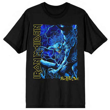 Iron Maiden Unisex T-Shirt: Fear of the Dark Blue Tone Eddie Vertical Logo (Black)