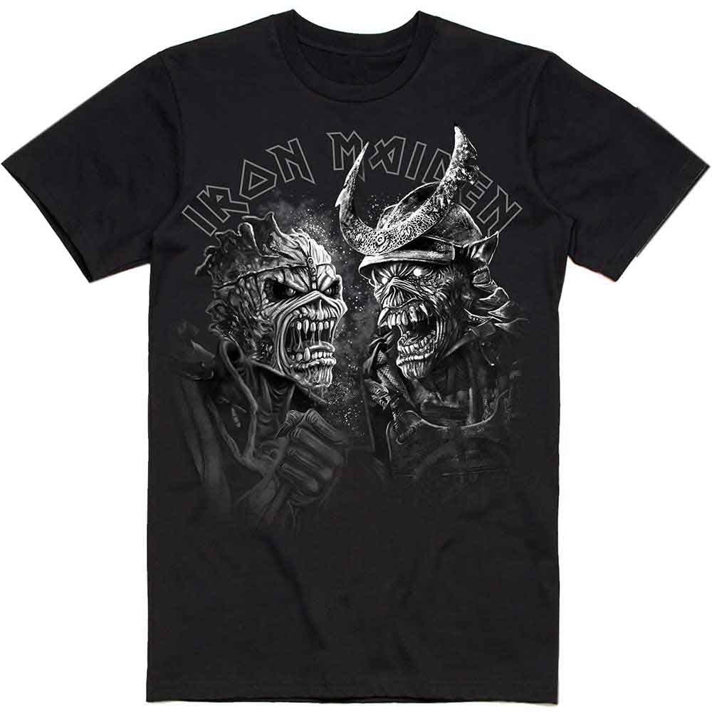 Iron Maiden Unisex T-Shirt: Senjutsu Large Grayscale Heads (Black)