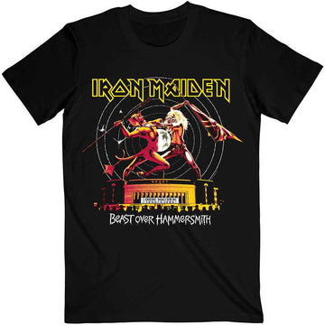 Iron Maiden Unisex T-Shirt: Beast Over Hammersmith Eddie & Devil Tonal (Black)