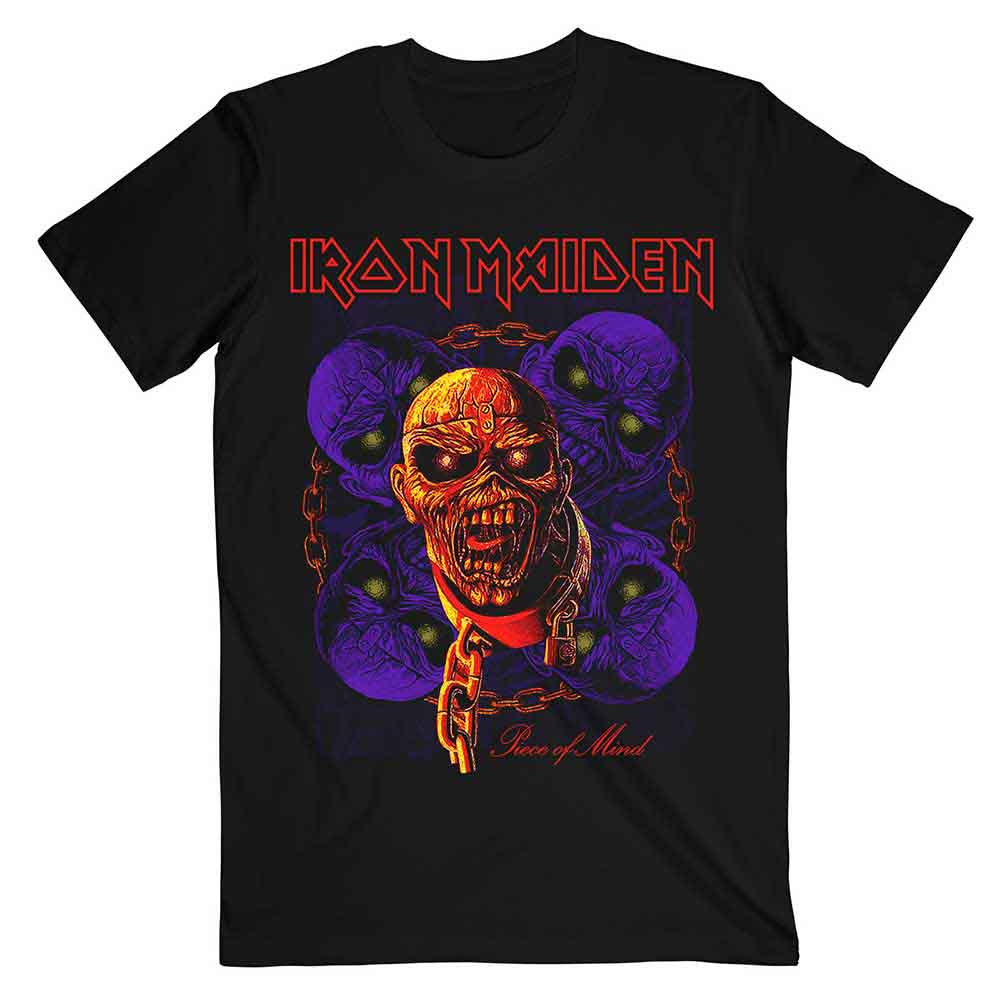 Iron Maiden Unisex T-Shirt: Piece of Mind Multi Head Eddie (Black)