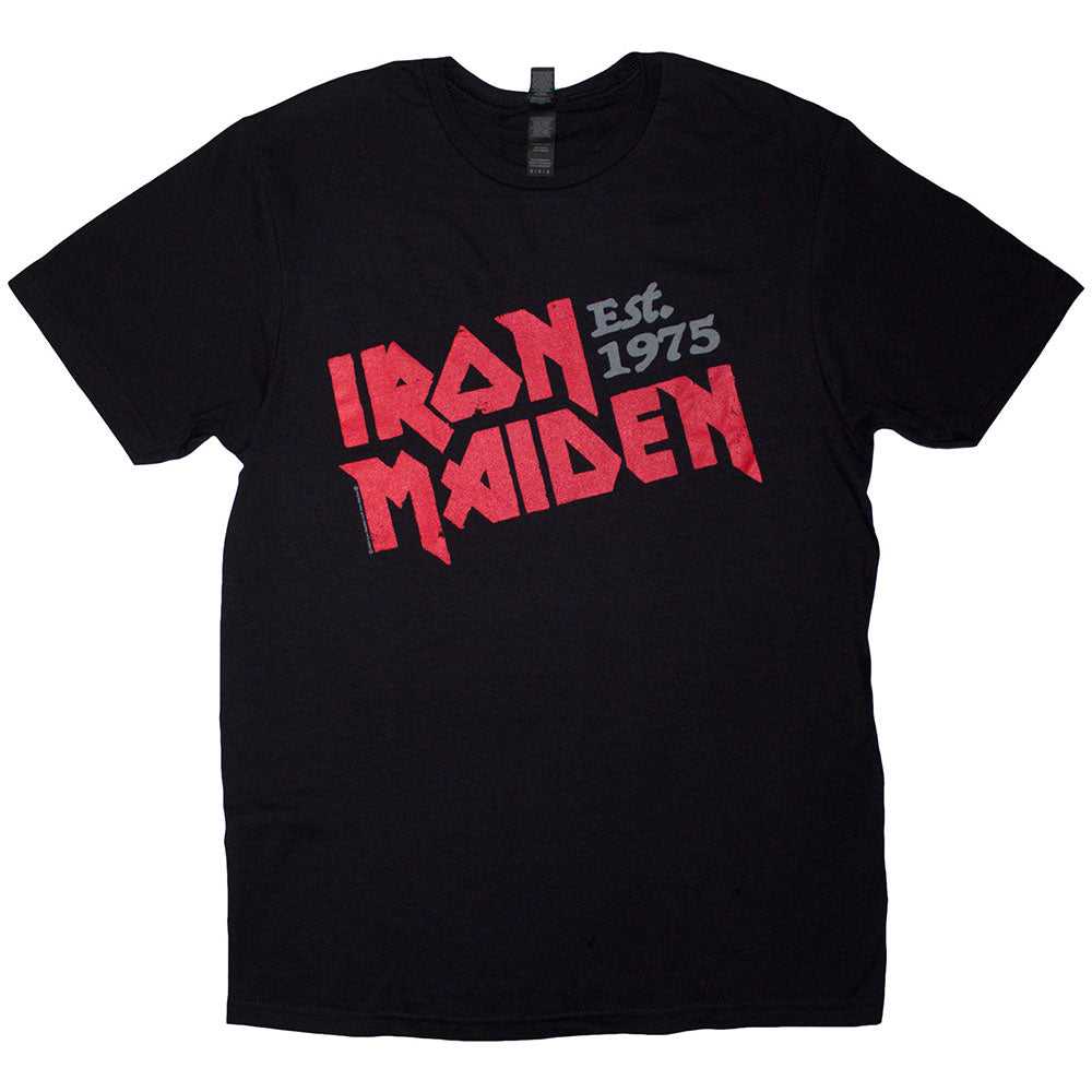 Iron Maiden Unisex T-Shirt: Est. 1975 Slanted Logo (Black)