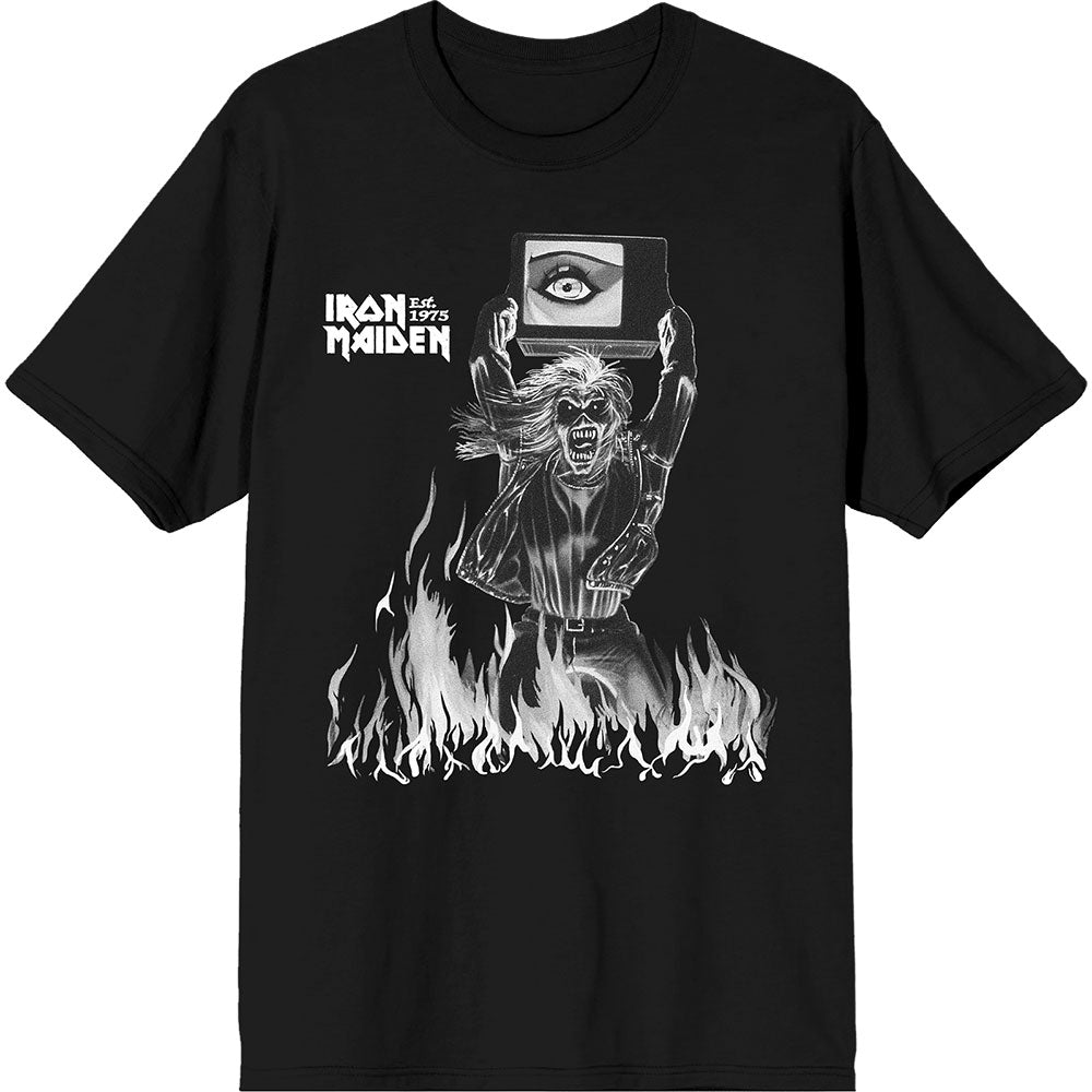 Iron Maiden Unisex T-Shirt: Est. 1975 Holy Smoke Flames Crop (Black)