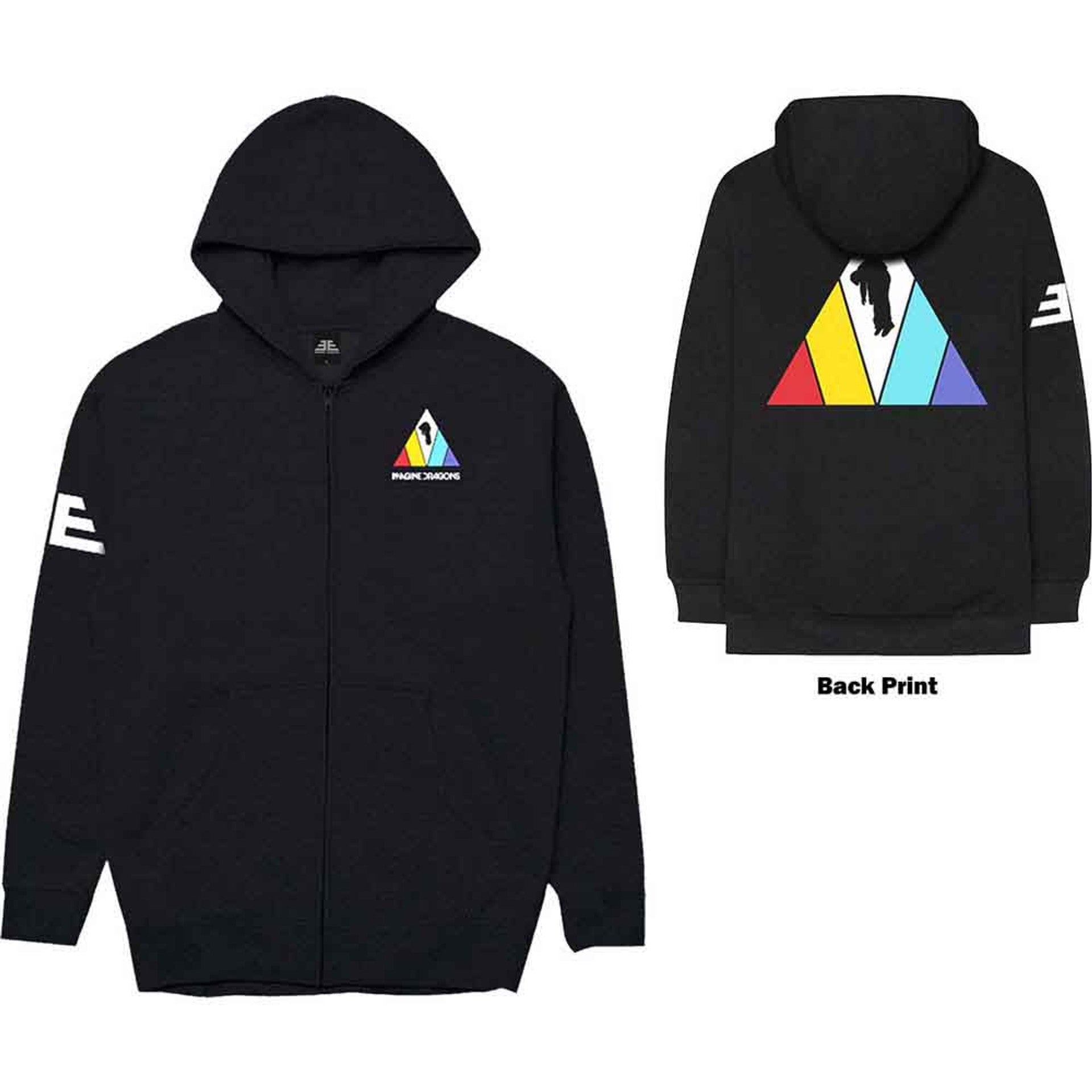 Imagine Dragons Unisex Zipped Hoodie: Triangle (Black) (Back Print)