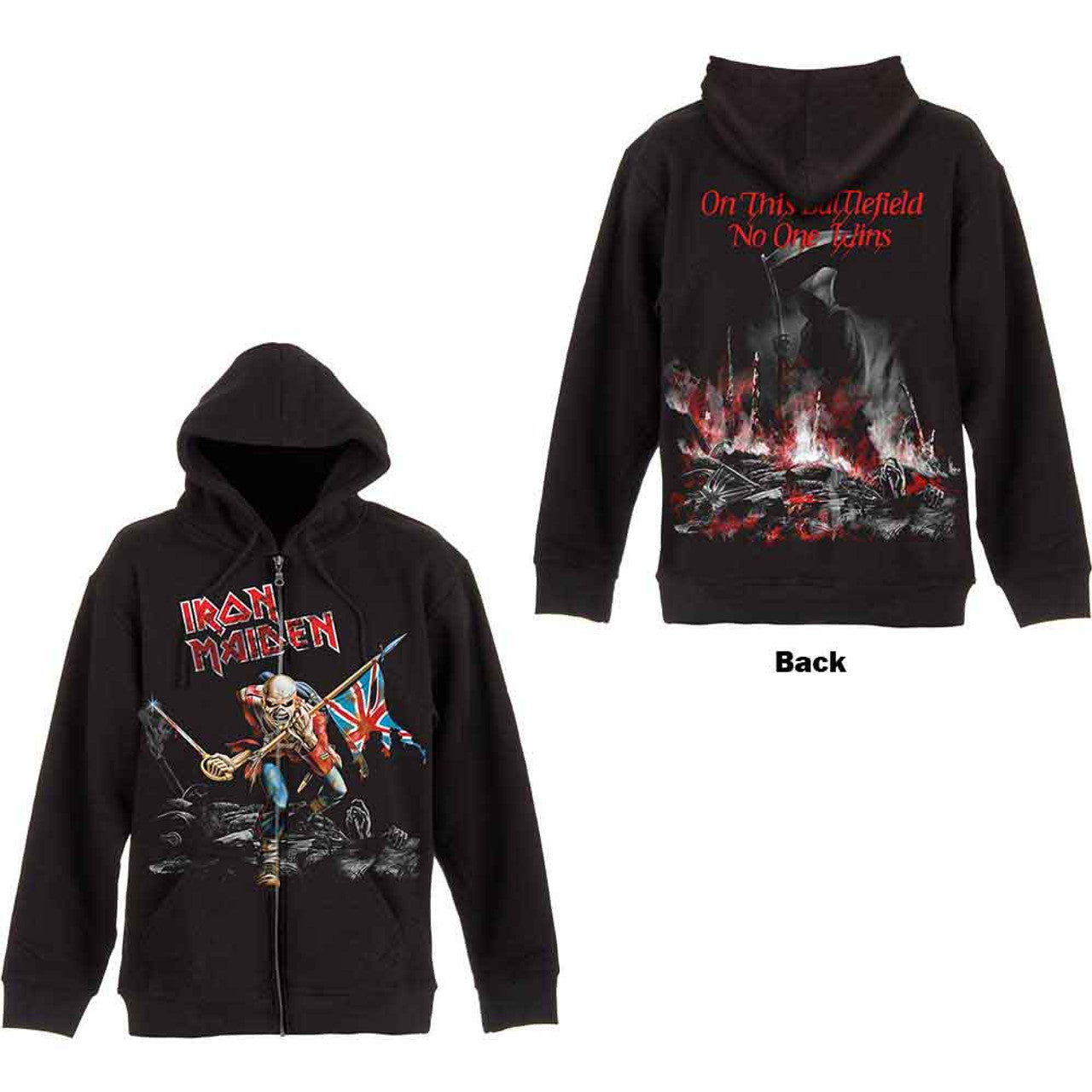 Iron Maiden Unisex Zipped Hoodie: Scuffed Trooper (Black) (Back Print)