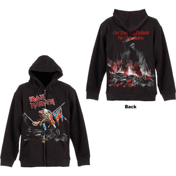 Iron Maiden Unisex Zipped Hoodie: Scuffed Trooper (Black) (Back Print)