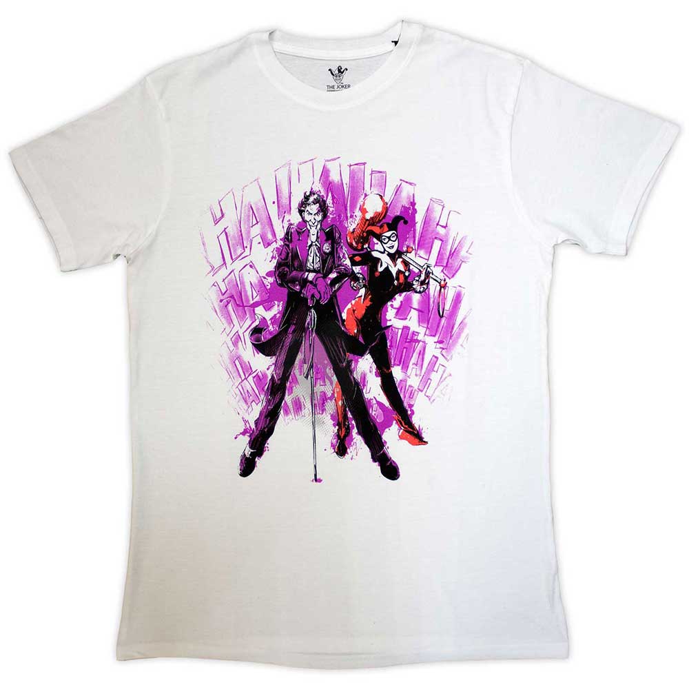 DC Comics Unisex T-Shirt: Joker - Harley & Joker Haha (White)