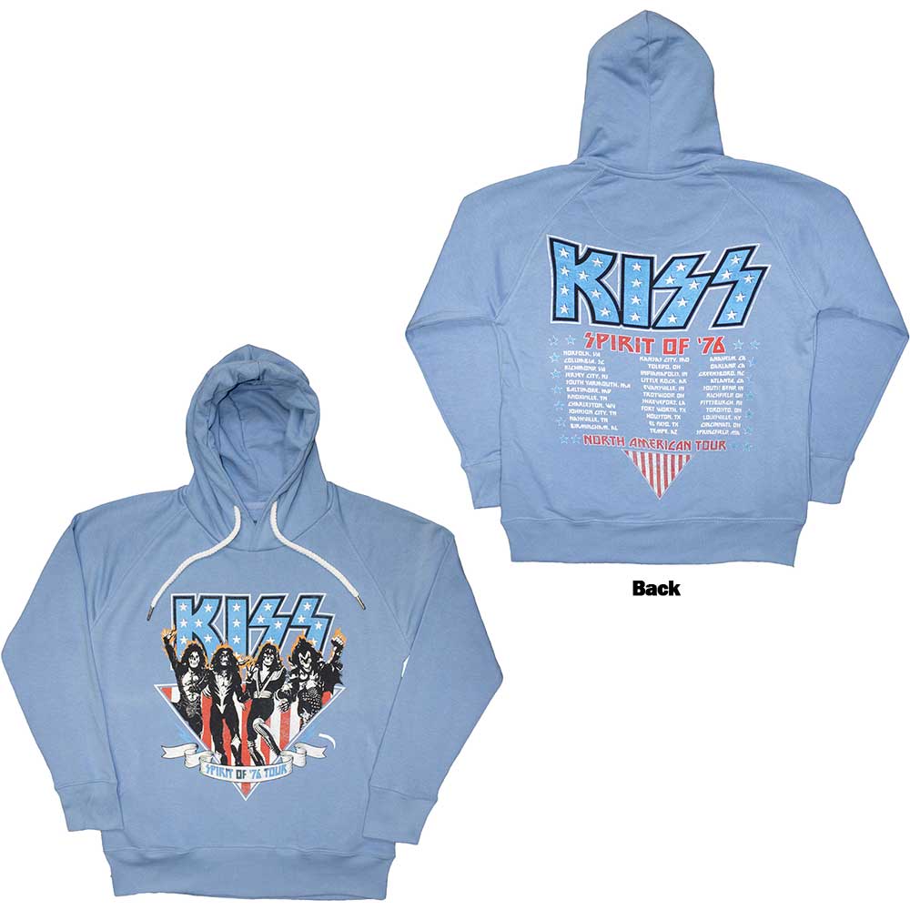 KISS Unisex Pullover Hoodie: Americana (Light Blue) (Back Print)