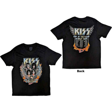 KISS Unisex T-Shirt: End Of The Road Wings (Black) (Back Print)