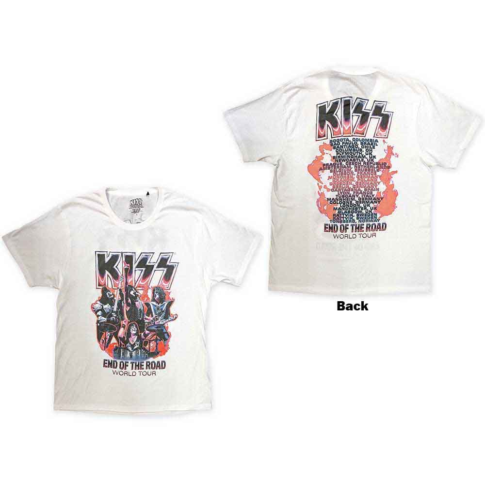 KISS Unisex T-Shirt: End Of The Road Band Playing (White) (Back Print)