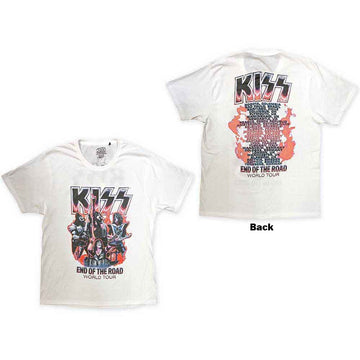 KISS Unisex T-Shirt: End Of The Road Band Playing (White) (Back Print)