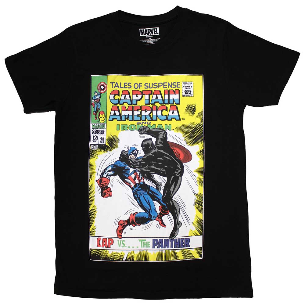 Marvel Comics Unisex T-Shirt: Cap vs The Panther Comic Cover (Black)