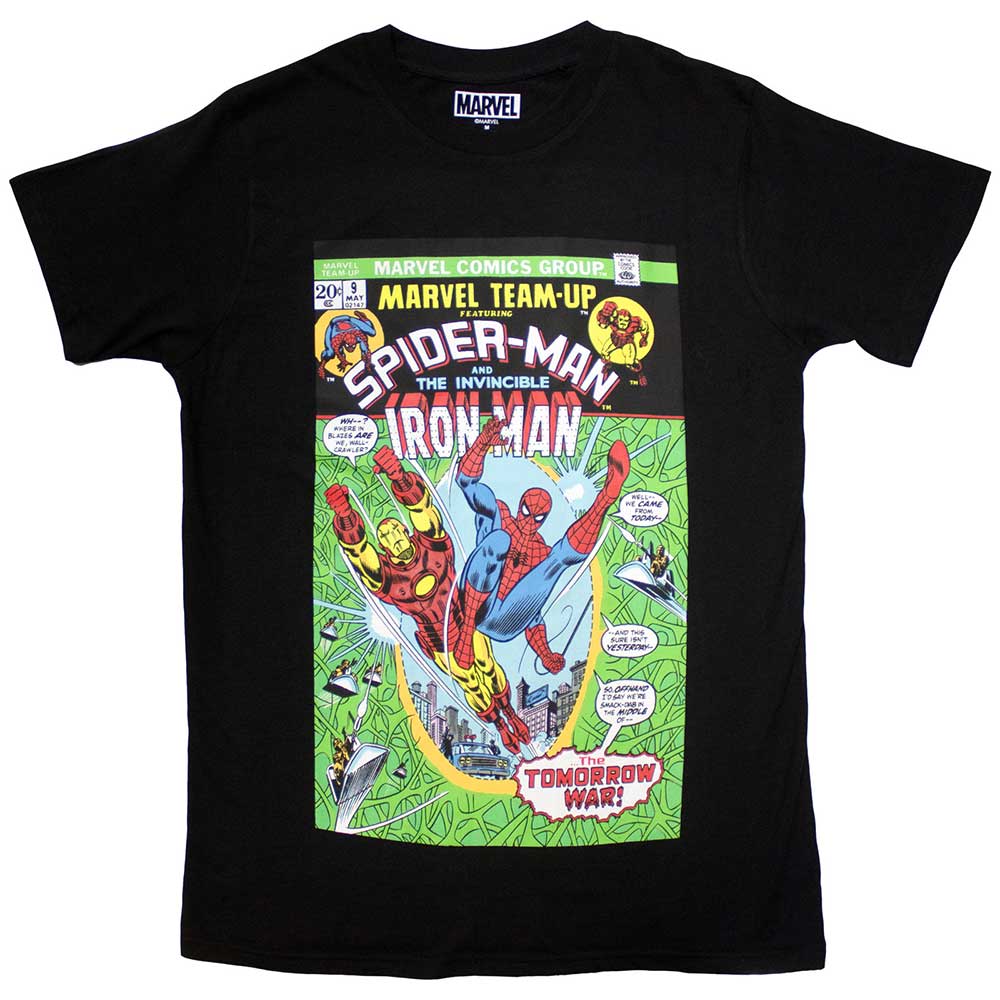 Marvel Comics Unisex T-Shirt: Spiderman & Iron Man Comic Cover (Black)