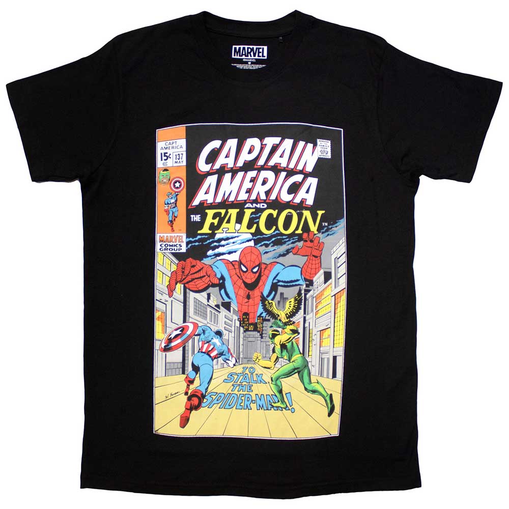 Marvel Comics Unisex T-Shirt: Captain America & Falcon Comic Cover (Black)