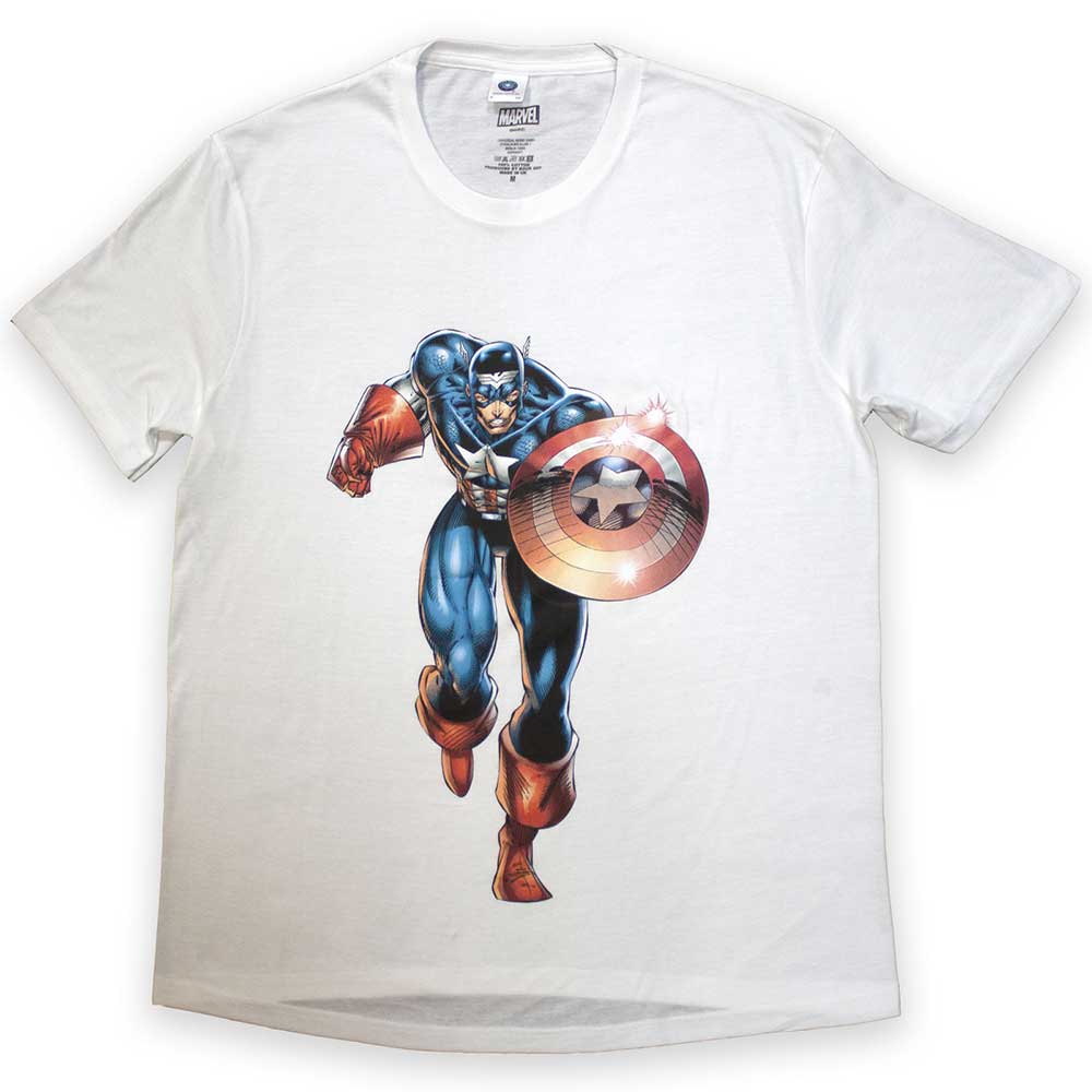 Marvel Comics Unisex T-Shirt: Captain America Running (White)