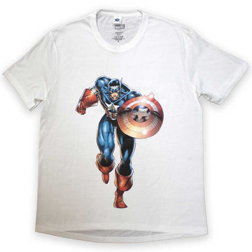 Marvel Comics Unisex T-Shirt: Captain America Running (White)