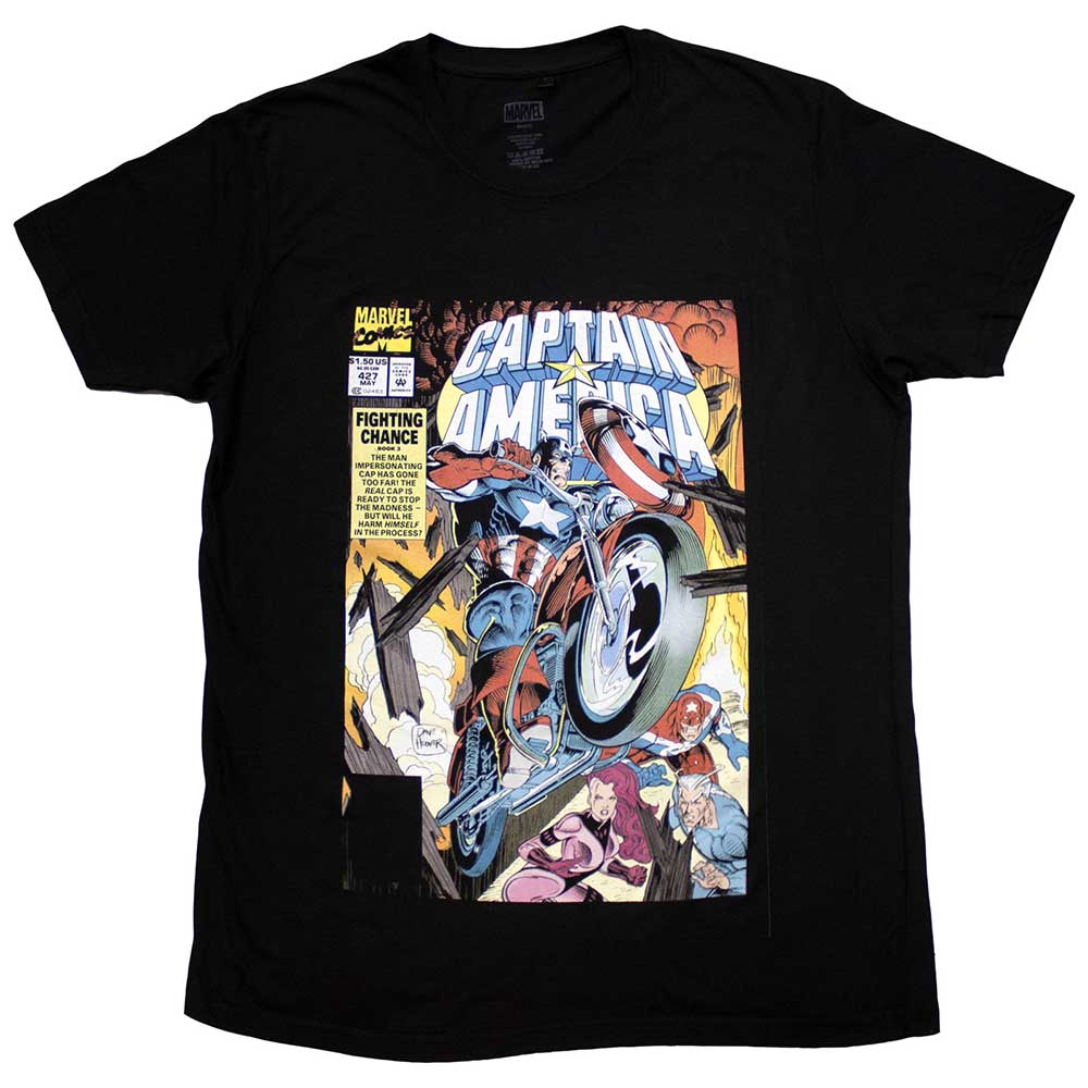 Marvel Comics Unisex T-Shirt: Captain America Wheel Comic Cover (Black)