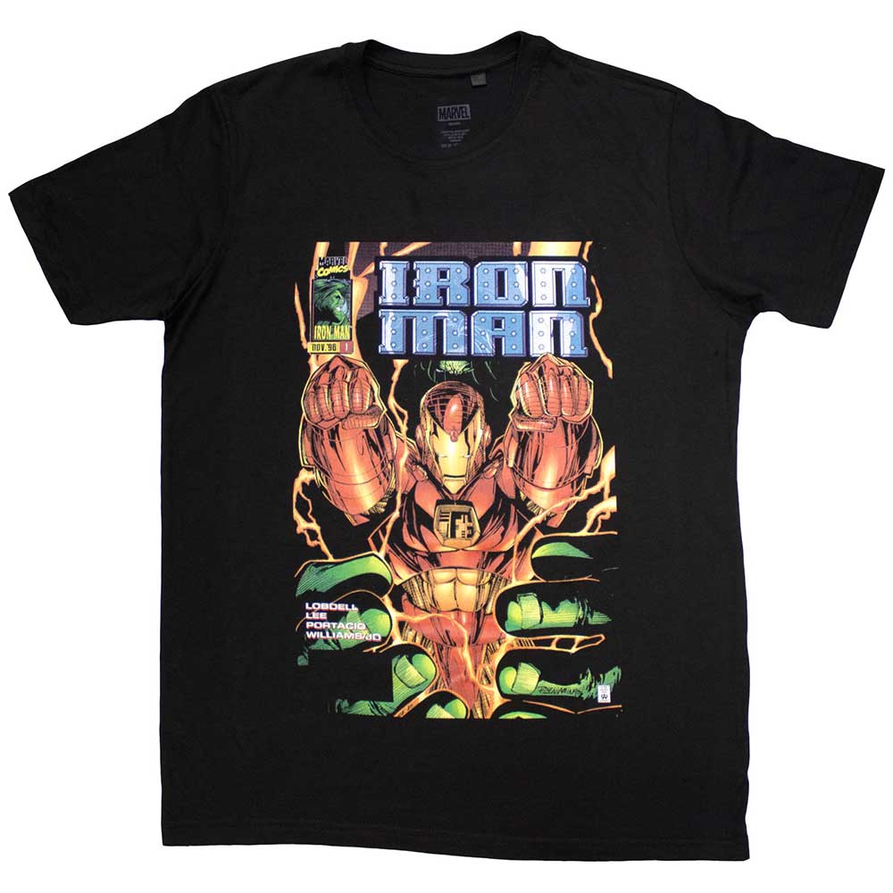 Marvel Comics Unisex T-Shirt: Iron Man Fist Comic Cover (Black)