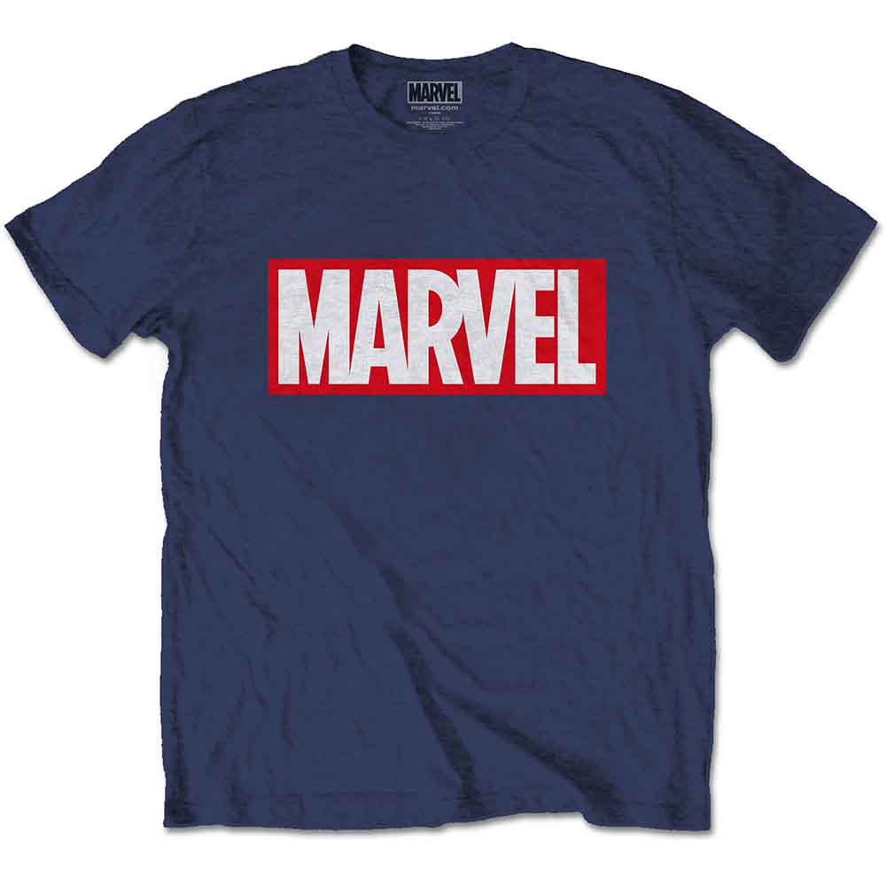 Marvel Comics Unisex T-Shirt: Marvel Box Logo (Navy Blue)