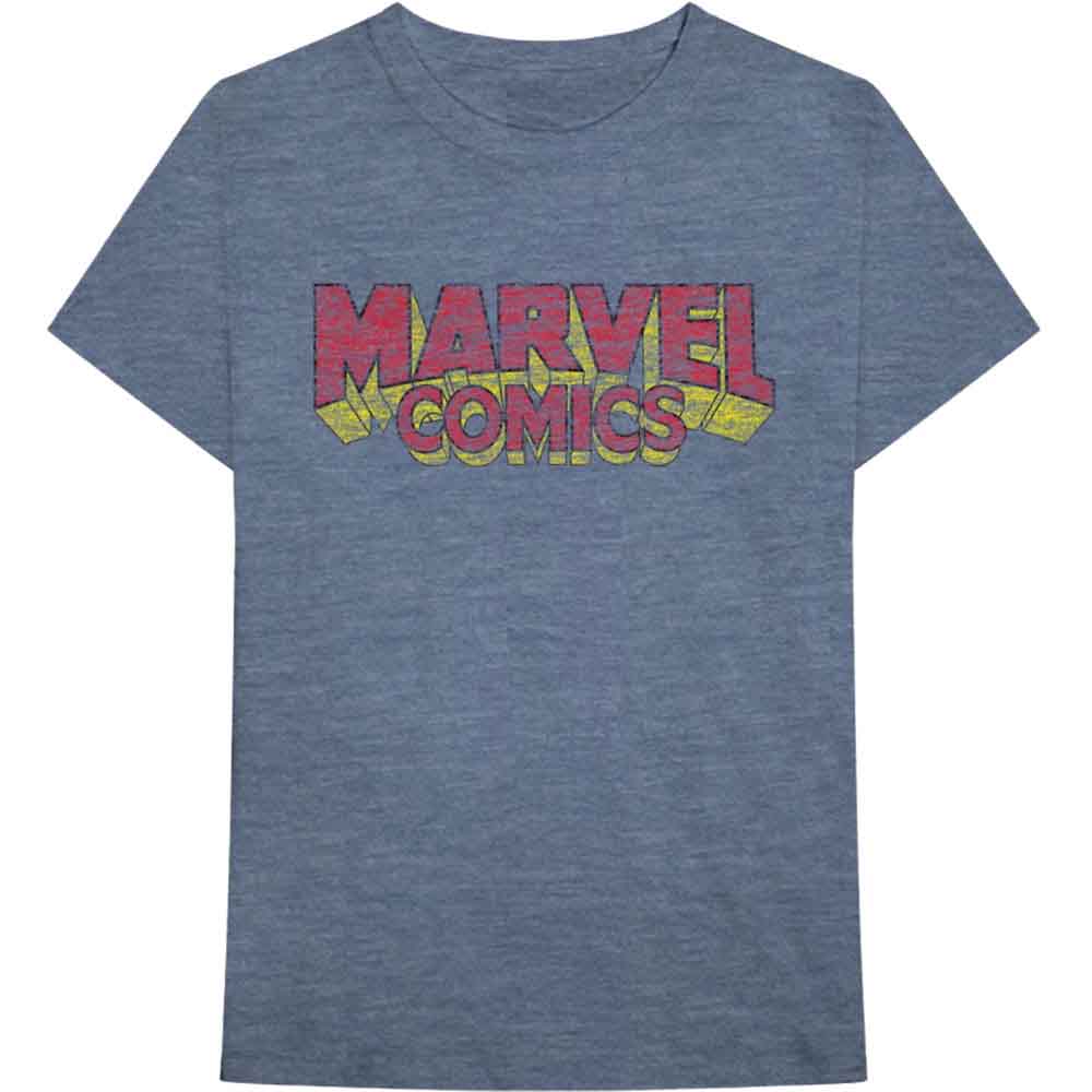 Marvel Comics Unisex T-Shirt: Distressed Logo (Blue)