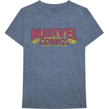 Marvel Comics Unisex T-Shirt: Distressed Logo (Blue)