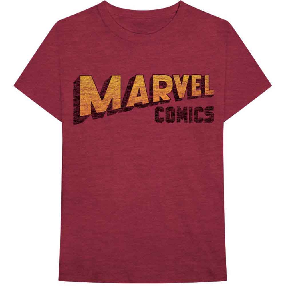Marvel Comics Unisex T-Shirt: Warped Logo (Maroon Red)