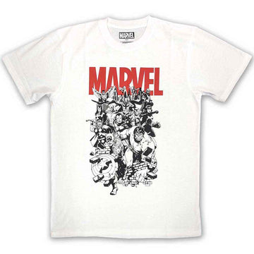 Marvel Comics Unisex T-Shirt: Black & White Characters (White)