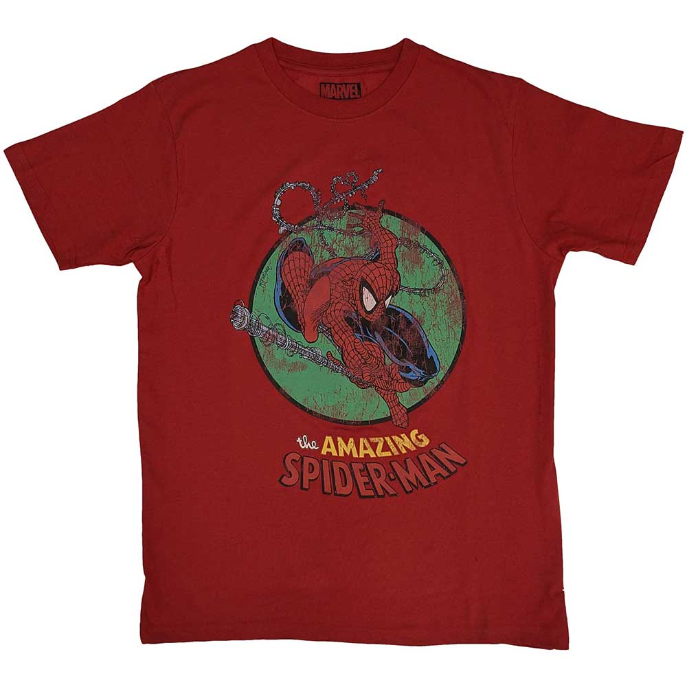 Marvel Comics Unisex T-Shirt: Spiderman Shooting Webs (Red)