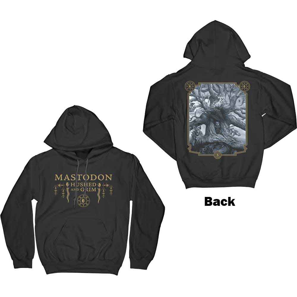 Mastodon Unisex Pullover Hoodie: Hushed & Grim Cover (Black) (Back Print)