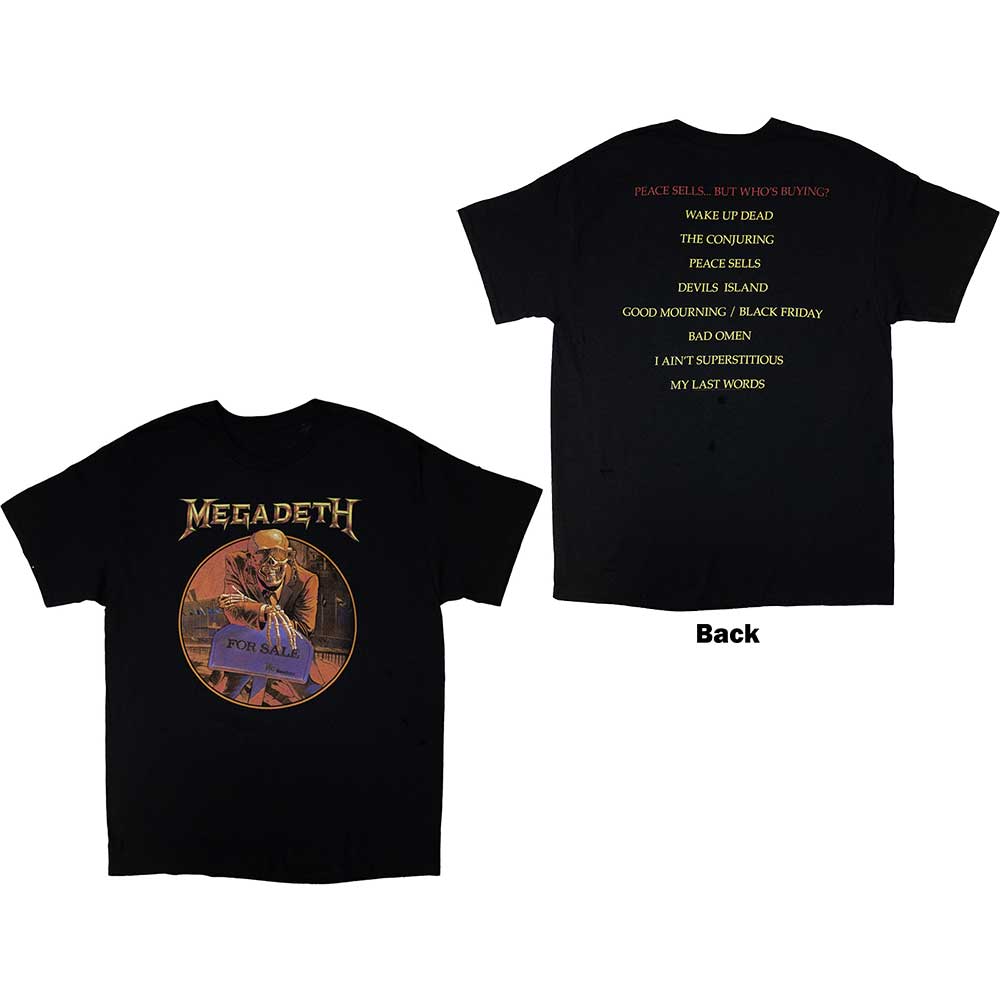 Megadeth Unisex T-Shirt: Peace Sells Track list (Back Print) - Black