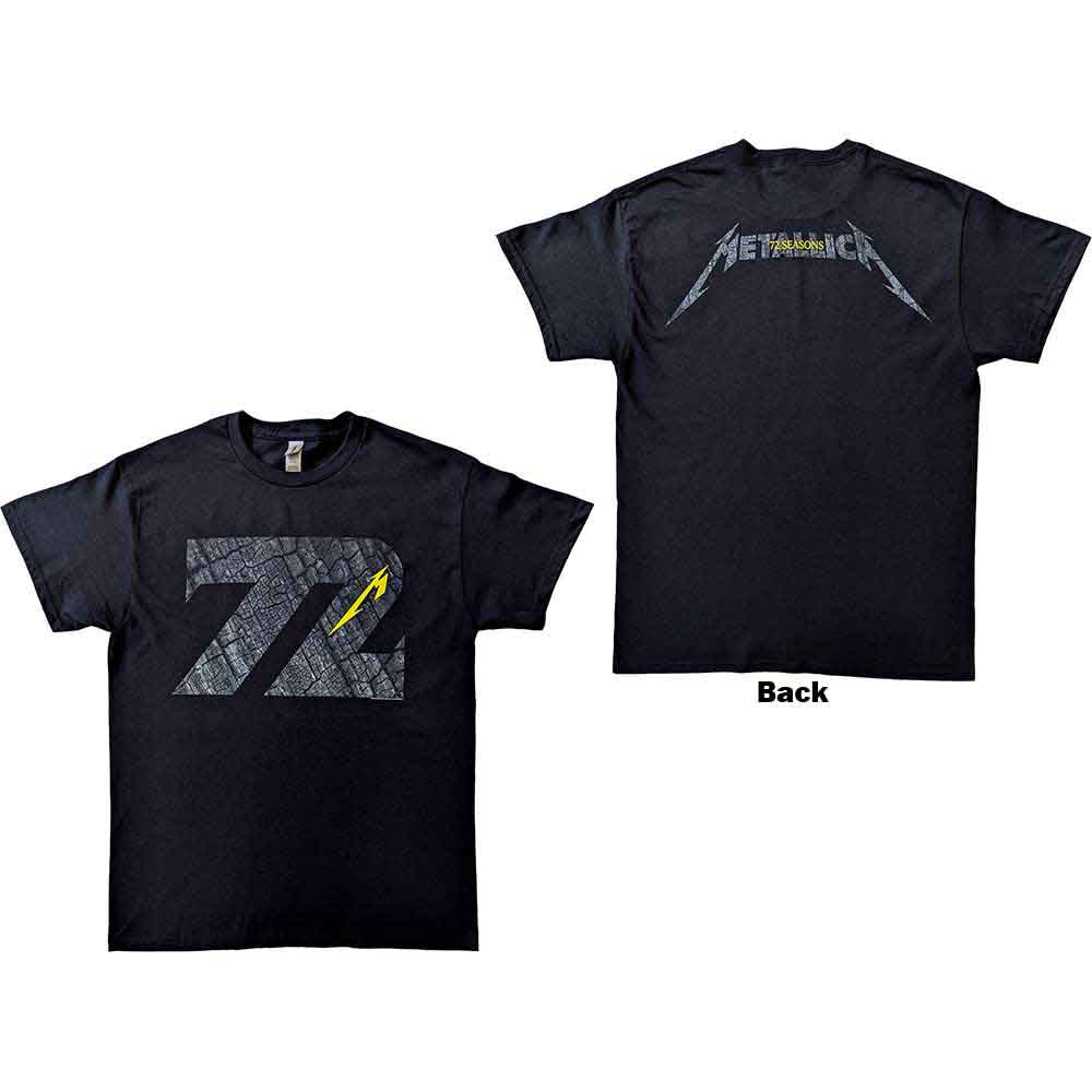 Metallica Unisex T-Shirt: 72 Seasons Charred Logo (Black) (Back Print)