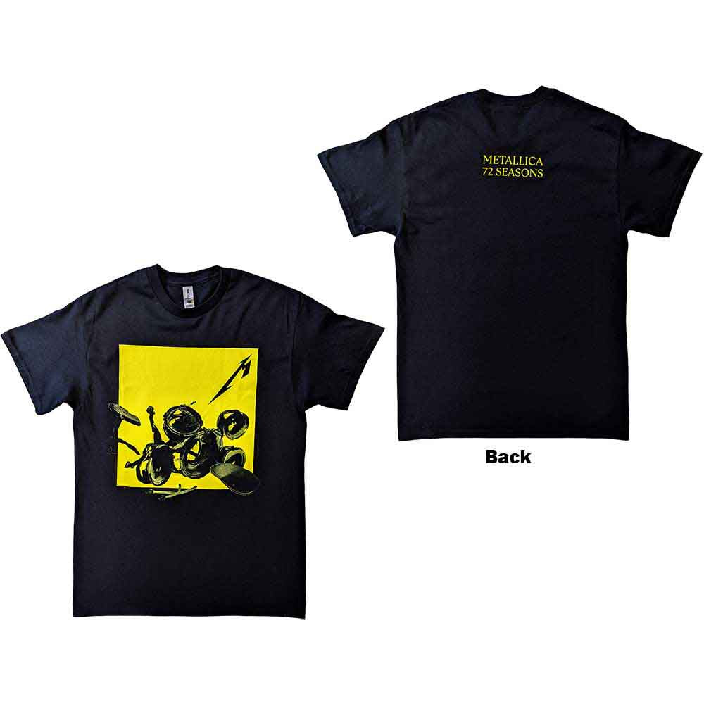 Metallica Unisex T-Shirt: 72 Seasons Broken/Burnt Drums (Black) (Back Print)