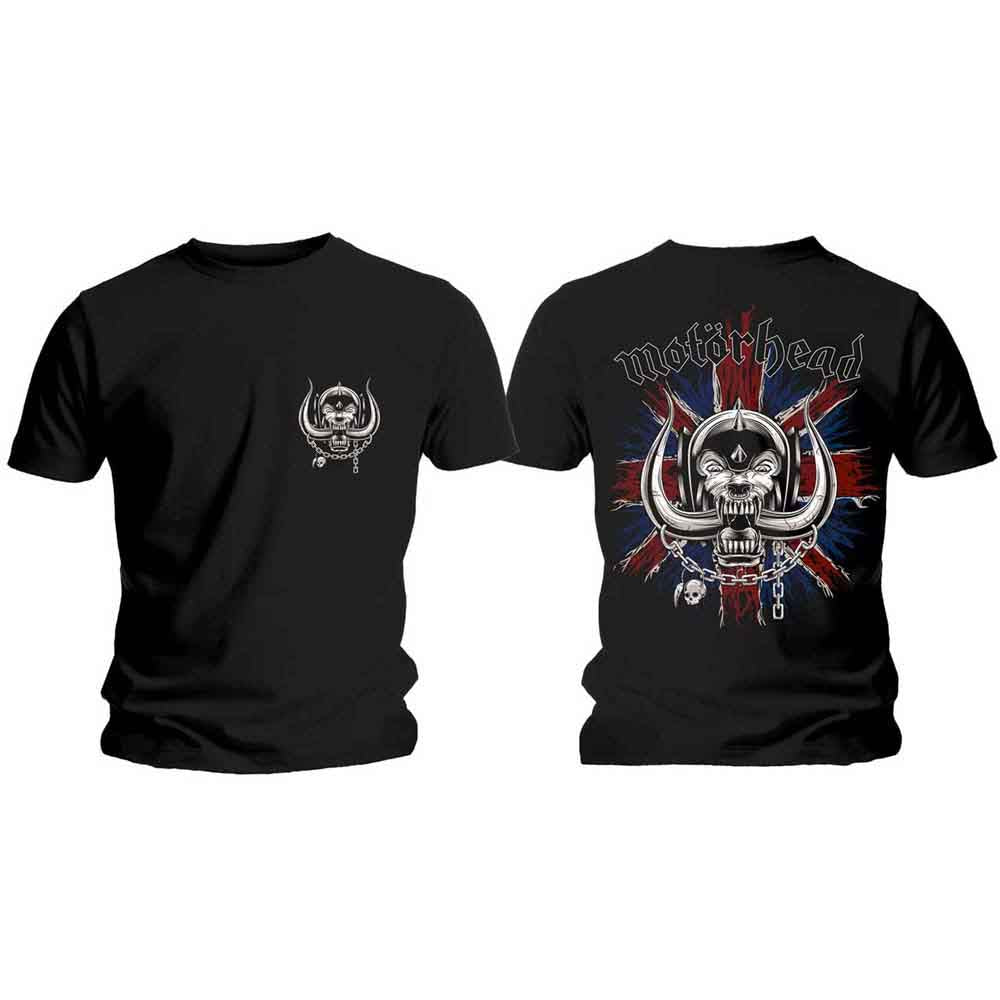 Motorhead Unisex T-Shirt: British War Pig & Logo (Black) (Back Print)