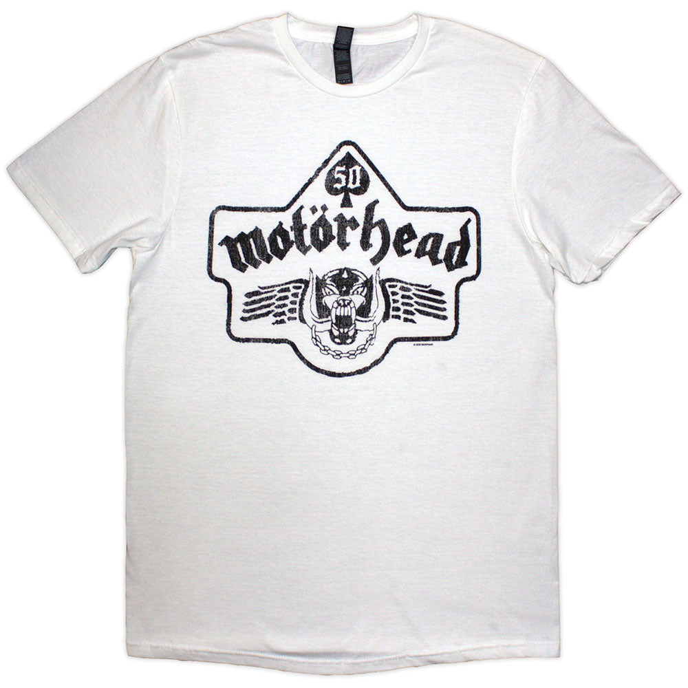 Motorhead Unisex T-Shirt: 50 Years Ace Wings Emblem (White)