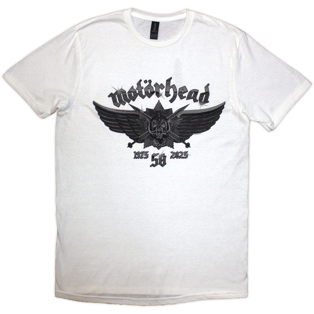 Motorhead Unisex T-Shirt: 50 Years Wings Badge (White)