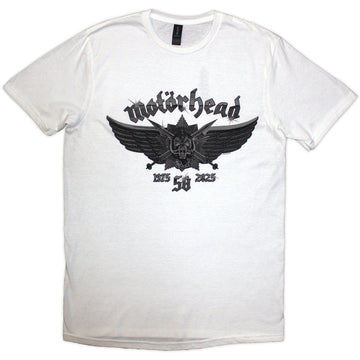 Motorhead Unisex T-Shirt: 50 Years Wings Badge (White)