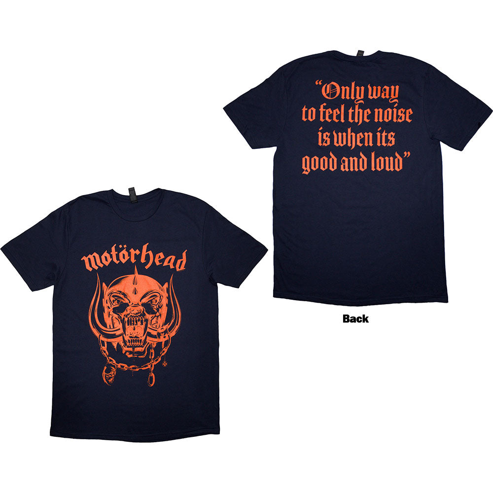 Motorhead Unisex T-Shirt: Good & Loud (Navy Blue) (Back Print)