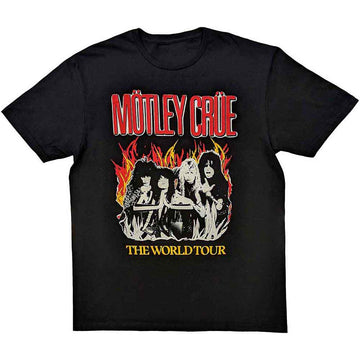 Motley Crue Unisex T-Shirt: Vintage World Tour Flames (Black)