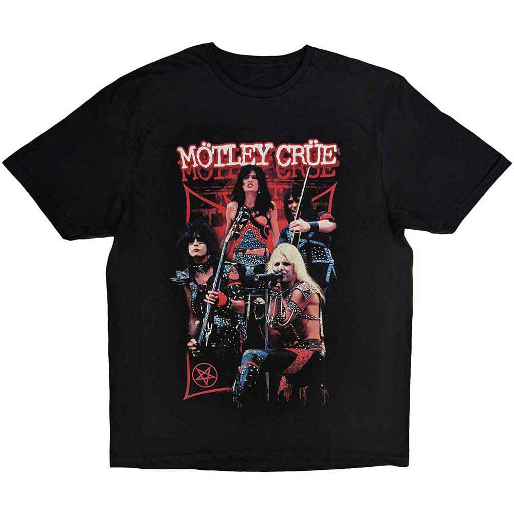 Motley Crue Unisex T-Shirt: Live Montage Red (Black)