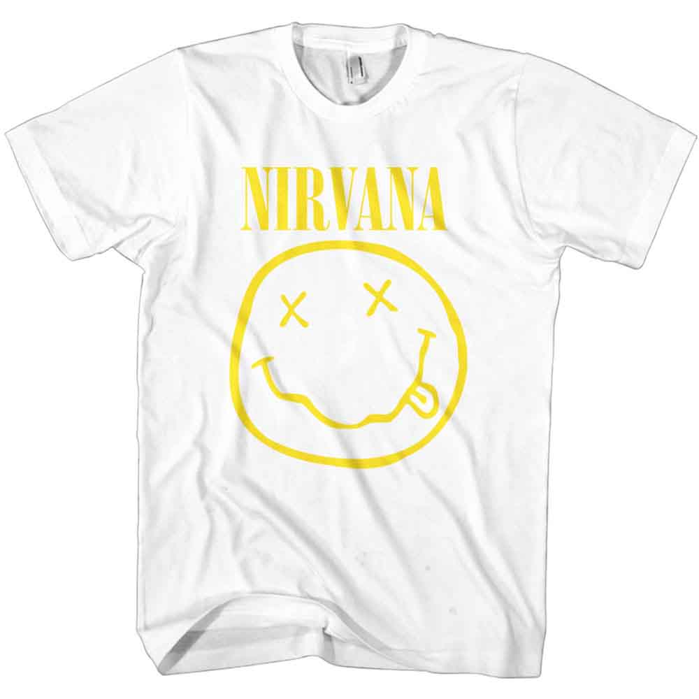 Nirvana Unisex T-Shirt: Yellow Happy Face (White)
