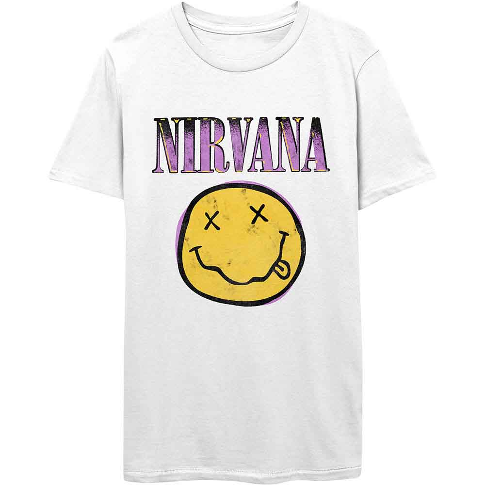 Nirvana Unisex T-Shirt: Xerox Happy Face Pink (White)