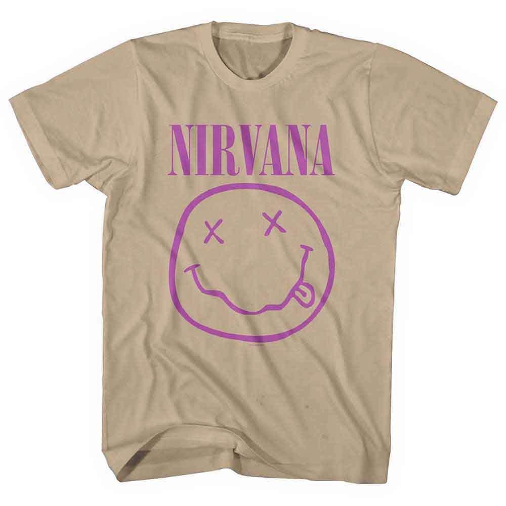 Nirvana Unisex T-Shirt: Purple Happy Face (Sand)